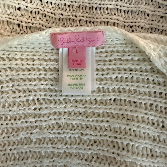 Lilly Pulitzer Cream Open Front Vest Cardigan Large - Picture 2 of 6